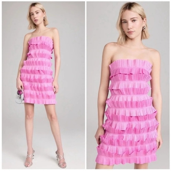 Aje Palladium Ruffle Strapless Mini Dress Pink NWT - Picture 2 of 10
